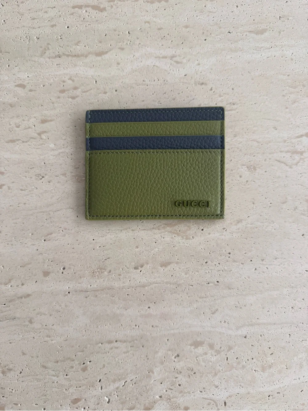 NWT Gucci Green-Grey Leather Card Case with Gucci Logo